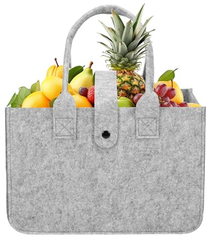 Reochps Felt Shopping Bags 1 Pcs Foldable Storage Basket with Handle Storages Basket Small Handle Bag for Toys Shopping Going Out Storage Picnic Work (Grey)