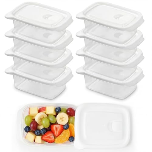 Eulihent Set de 8 Tuppers Herméticos de 400 ml, Recipientes Pequeños para Congelador 14,5x10x5 cm, Fiambreras para Congelar con Tapa sin BPA, Blanco, Tápers Aptos para Lavavajillas y Microondas