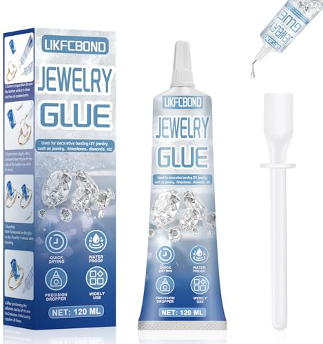 LIKFCBOND Colla per Gioielli, 120ML Colla per Bigiotteria, Colla per Strass Trasparente, Colla per Pietre Decorative per Incollare Gioielli Fai da te, Pietre Preziose, Strass e Diamanti