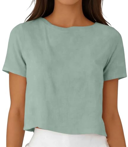 Womens Linen Crop Tops UK - Cute Summer Short Sleeve Cropped T-Shirt Casual Cotton Linen Shirts Loose Crewneck Blouses Plain Tshirts Breathable Lightweight Shirt Going Out Streetwear
