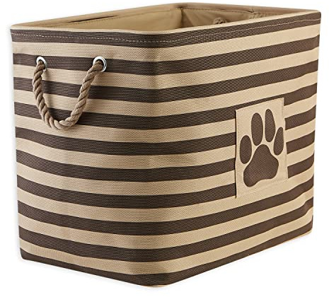 Bone Dry Pet Storage Collection Striped Paw Patch Bin, Large Rectangle, Brown
