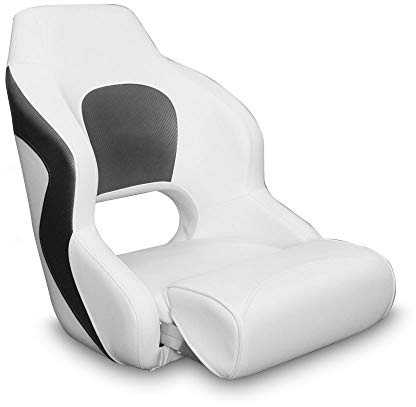 MiDMarine Captain's Bucket Flip-Up Bolster Seat - White/Grey Style. Lumbar & Shoulder Support.