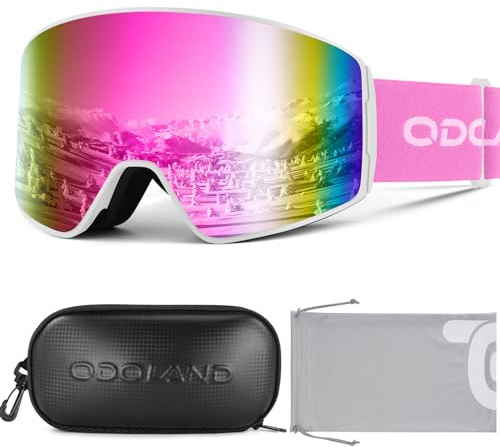 Odoland Lunettes de Ski pour Homme Femme Adolescent, Masque Ski de Snowboard Cylindriques pour Adulte, Lunettes de Protection Compatibale de Casque de Ski, pour Ski Snowboard Motoneige Sports d'Hiver