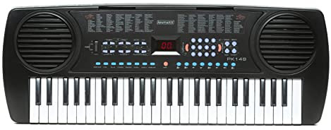 keymaXX Keyboard mit 49 Tasten, Mikrofon, Notenhalter, Effekte, Aufnahmefunktion und 8 Demo Songs, ideal für Anfänger, schwarz