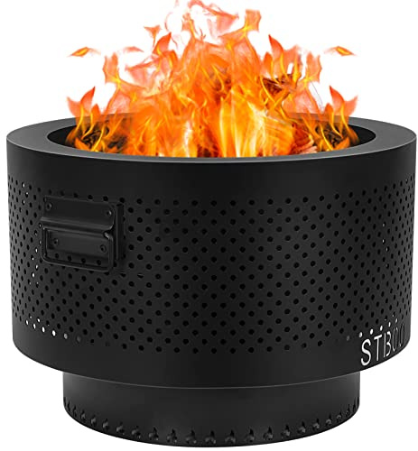 STBoo Smokeless Fire Pits for Outside with Portable Carrying Storage Bag, 20x14 Inch Firepits Outdoor Wood Burning, Low Smoke Outdoor Fireplace for Bonfire Picnic Backyard Cooking on Beach, Black, L
