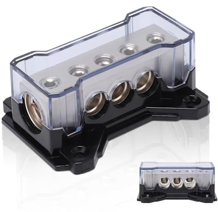 Agatige Universel Bloc de Distribution d'alimentation Audio de Voiture, 0GAx2, 4GAx6 Alliage de Zinc Chromé Distributeur Masse D'ampli pour Amplificateur de Répartiteur Audio Voiture Automatique