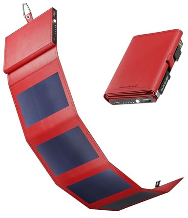 Sunslice I Photon Solar Power Bank with SunPower Technology, Pocket Phone Charger, Ideal for Camping and Hiking, Compatible with All Smartphone Brands, Red