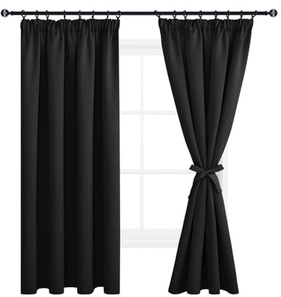 DWCN Blackout Curtains for Bedroom Pencil Pleat Curtains Thermal Insulated Curtain for Home Decoration Room Darkening Drapery Curtains for Living Room 46 x 54 inch Length, Black, 2 Panels