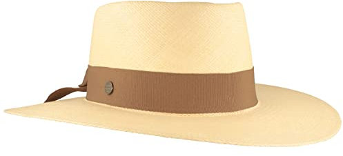 Breiter ORIGINAL Damen Panama Hut, Strohhut, Panama-Bolerohut, Sommerhut aus Ecuador, Traditionell Handgeflochten, UV-Schutz 50+, Beige, L