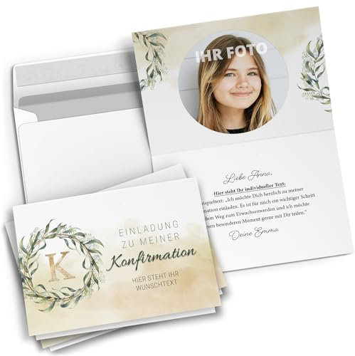 10 personalisierte Konfirmation Einladungskarten mit eigenem Text und Foto - Edel Modern schick - Einladungen zur Konfirmation mit Umschlägen Jungen und Mädchen