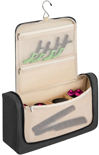 WELIDAY Airwrap - Custodia da viaggio compatibile con Dyson/Shark FlexStyle, borsa portatile da viaggio con gancio per appendere e tasche multiple per arricciacapelli e accessori (design aperto