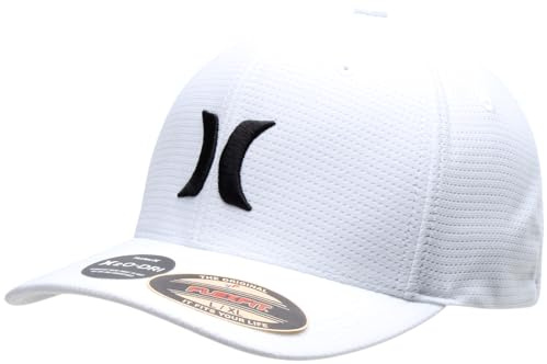 Hurley Mens Baseball Cap - Lightweight Stretch Moisture Wicking Curved Bill Fitted Baseball Hats for Men, Size Large-X-Large, White