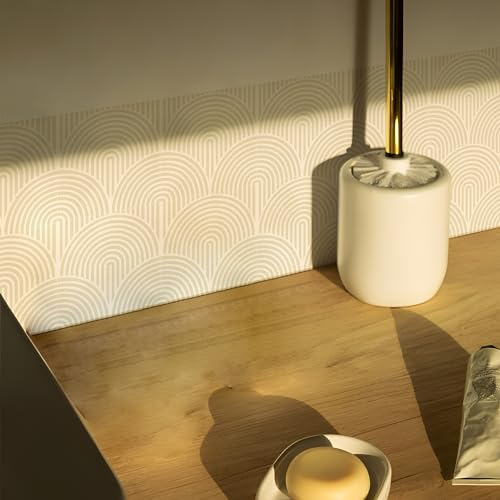 Alwayspon Tile Sticker, Beige Self Adhesive Stick on Tiles Transfer Sticker for Bathroom Kitchen, Splashback, Peel and Stick Vinyl Floor Wall Tiles Sticker, 10PcsX20cm/8inch