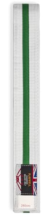Playwell kampsport bomull vitt bälte med färgade ränder graderingsbälte - (Karate, Judo Taekwondo), Vitt bälte med grön rand, 280cm