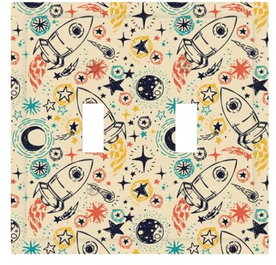 Decorative Toggle Light Switch Cover Plate, 2 Gang Wall Plates Mid-Size 4.9 x 5.0, Rockets Outlet Covers Wall Plate, Polycarbonate Thermoplastic