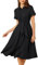 GRACE KARIN Women’ Elegant A-Line Button Down Dress Summer Knee-Length Short Sleeve Lapel Collar Midi Dress Black 2XL