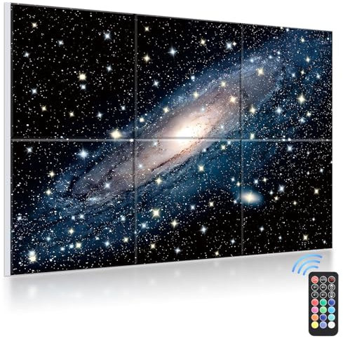 JBER Art Acoustic Panels Self-Adhesive 6 Pack Large Wall Pictures for Wall Decoration with Starlight Flashes Sound-Absorbing Panels for Recording Studio Living Room 180 x 120 cm (Nebula)