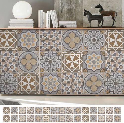30Pcs Tile Stickers,Kitchen Bathroom Wall Tile Stickers,Bathroom Self Adhesive Tiles Stick for Floor Wall Kitchen Peel and Stick Tile Wood Floor Covers(15cm x 15cm, 6x6 inches)