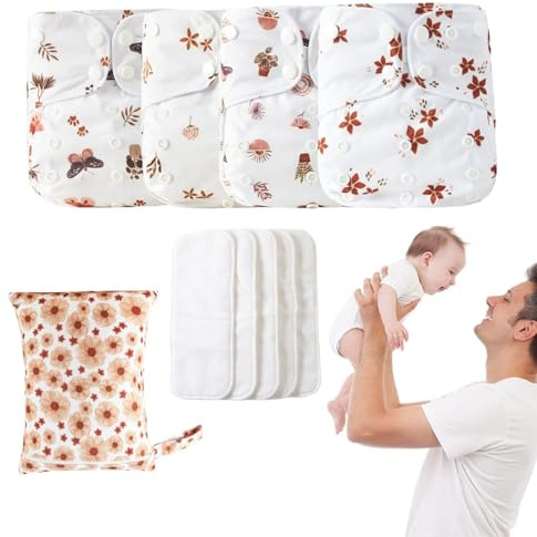 Tygblöjor för Små Barn 4X absorberande andningsbara inlägg vattentätt | Blöjor Andningsbara Liner, Vattentätt Överdrag, 1 Våtpåse, Unisex, Tvättbara Blöjor, Absorberande Andningsbart Överdrag