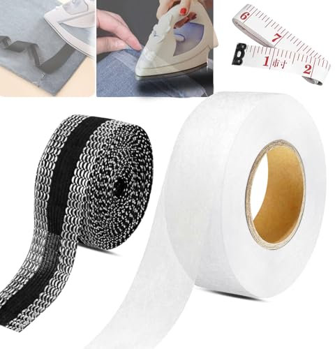 vnfsmy Hosenband selbstklebend, Saumband zum Aufbügeln Waschfest, selbstklebend für Kleidung, Ohne Nähen Nahtband, Gardinen Kürzen ohne Nähen, Hemming Tape mit Maßband für Textilien, Hosen, Gardinen