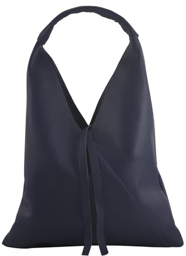 modamoda de T260 Damen Leder Schultertasche Shopper Elegant Alltagstauglich handmade in Italy, Farbe:Dunkelblau