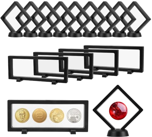 15 soportes flotantes para exhibición de marco flotante, soporte de exhibición flotante 3D con pedestales, vitrina transparente flotante para joyas de monedas, medallas, muestras, medallones