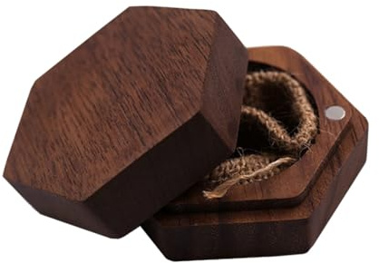 Healeved Cajita de Joyería de Madera para Anillos Estuche Compacto y Elegante para Propuestas y Cumpleaños para Almacenamiento de Joyería Diseño Minimalista Nogal