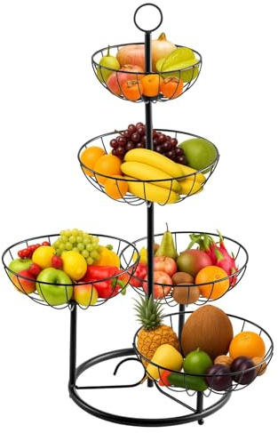 GREENSAPPIRE 5 Etagen Obst Etagere Obstkorb Metall – Großes Mehrstöckiges Obst- und Gemüsekorb Regal für Küche, Stabiler Organizer mit Belüftungsdesign zur Aufbewahrung von Lebensmitteln
