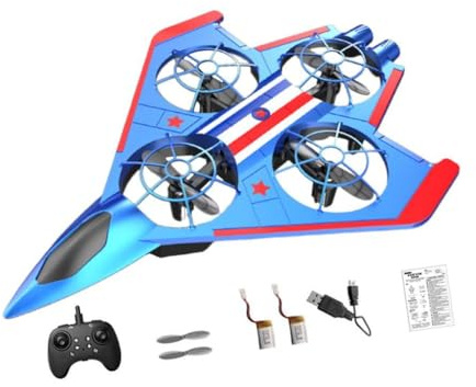 KiBcsLic Avión teledirigido con de 360°, con luz, para niños y Adultos (4-8, 8-12, 12-16 años), Batería Azul Roja 2