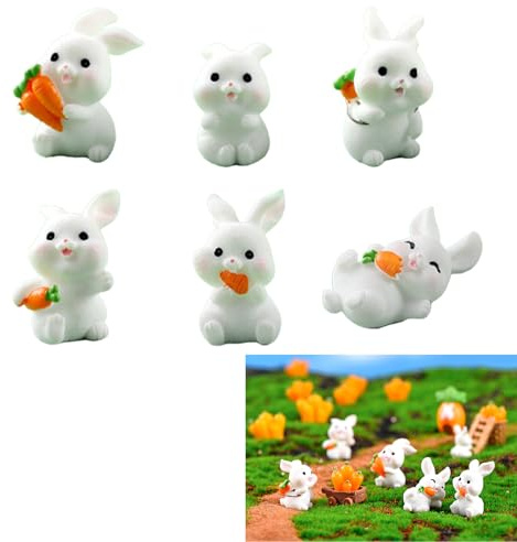 EUYKQNOI 6 mini figuras de conejo, figuras de conejito oriental, adornos de conejo en miniatura, decoración de Pascua, figura de conejo para decoración de Pascua, regalo de cumpleaños para niños