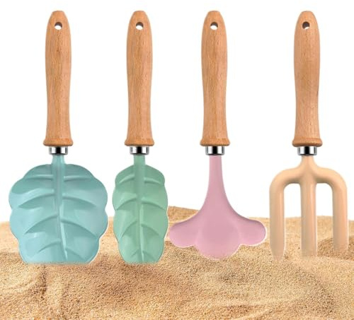 Generisch Gartenwerkzeug-Set für kleine Kinder - 4-teilige Blattform mit Holzgriff | Kleine Gartenwerkzeuge - Schaufel- und Rechen-Set - für, Hof, Sandkasten, Rasen und Außenbereich