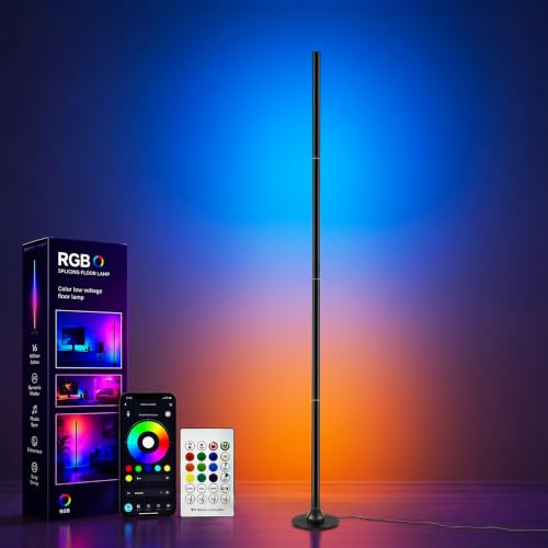 sylvwin Lámpara de pie LED, lámpara de esquina LED de 160 cm con aplicación y mando a distancia, lámpara inteligente de 16 millones de colores para salón, dormitorio y zona de juegos