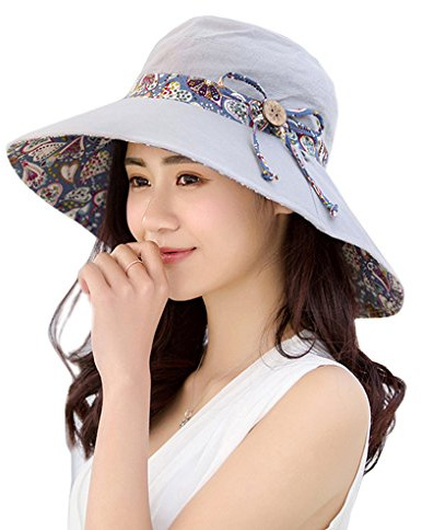 KXF Cappello da sole da donna, UPF50+, estivo, pieghevole, da spiaggia, reversibile, a tesa larga, Grigio, Taglia unica