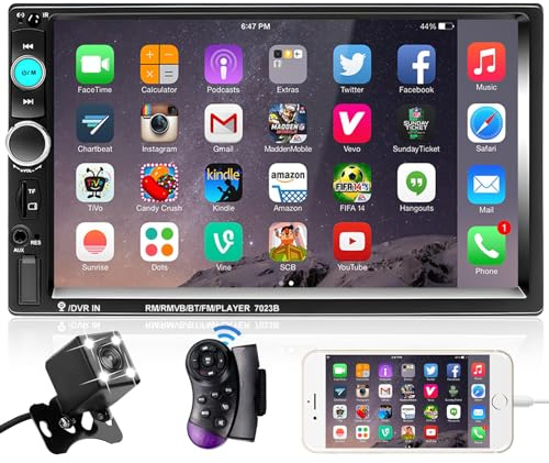 Podofo Double Din Car Stereo Radio 7 Inch Touch Screen Bluetooth Handsfree Mirror Link USB SD FM Audio Receiver with Backup Camera Wireless Steering Wheel Control