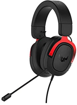 ASUS TUF Gaming H3 - Auriculares Gaming (Sonido envolvente 7.1, graves potentes, diseño ligero, compatible con PC, PS5, XBOX Series X, Nintendo Switch y móviles) - Rojo