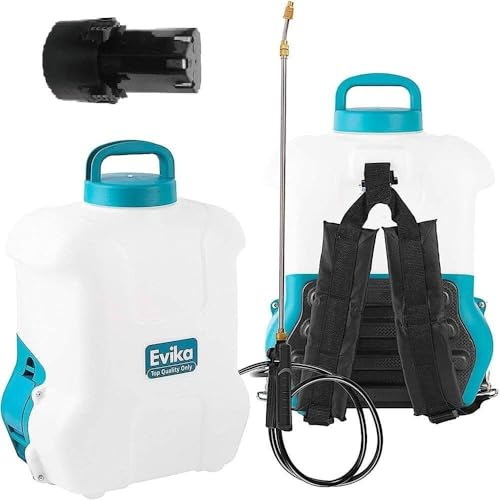 EVIKA Spruzzatore a Pressione a BATTERIA 10 Litri con Batteria Li-Ion e Caricabatterie |per Giardino/Vigneto/Prato | Pompa Irroratrice con Lancia da 110 cm | Spruzzatore per Erbacce | Ugello in Ottone