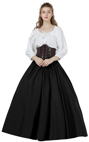 BEAUTELICATE Donna Gonna Lunga Cotone Vittoriana Estiva Stile Rinascimentale Boemia Gonna Grande Swing Maxi Gonna Medievale Gypsy Costume (Nera, S)