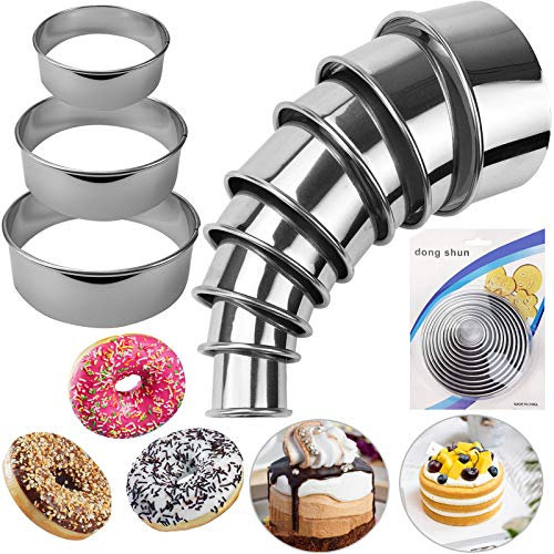 Runde Ausstechformen,11Stück Edelstahl Ringe Keks Ausstecher Set,DIY Backen Form,Kreis Backen Ring Formen,Gebäck Donut Ausstecher für Fondant Kuchen Dekorationen Schokolade Kekse Backen Küche Zubehör