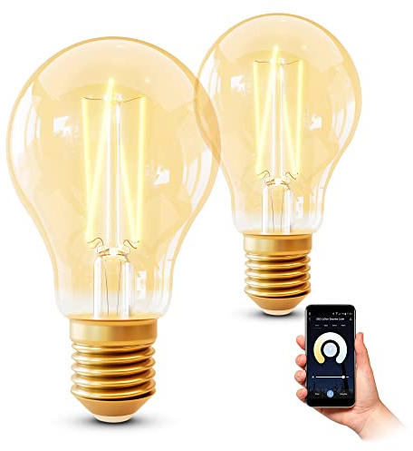 SSC-LUXon 2x Retro Glühbirne E27 dimmbar kompatibel mit Alexa, Siri & Google (kein Hub notwendig) - Wifi Filament LED Birne warmweiß bis kaltweiß