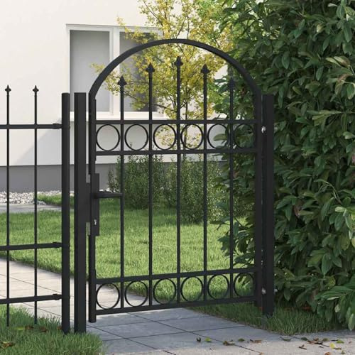 Cancello per recinzione con parte superiore ad arco in acciaio 104x125 cm nero-HOME