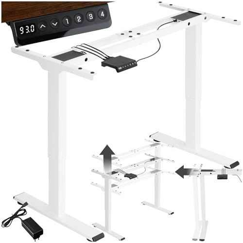 tectake® elektrisch höhenverstellbarer Schreibtisch, elektrisches Breiten- und höhenverstellbares Tischgestell mit 2 Motoren, 110-168 x 60 x 70-119 cm, Standing Desk, Belastbarkeit 100 kg - weiß