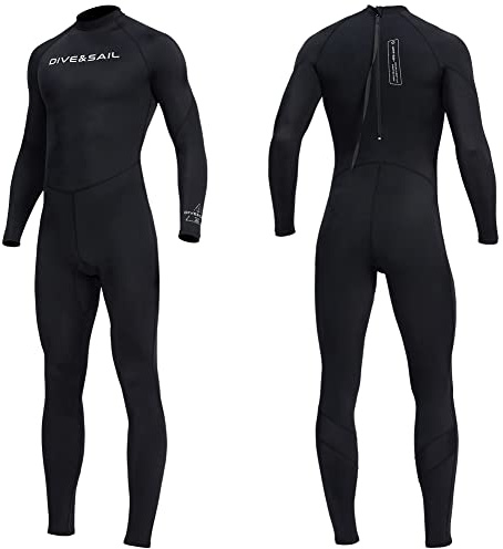 Dykskinn för kvinnor män helkropp baddräkt utslag skydd dykning hud tunn våtdräkt, ett stycke långärmad snabbtorkande dykning hud UV-skydd surfing spandex våt kostym för vattensport (2XL, herr-svart)