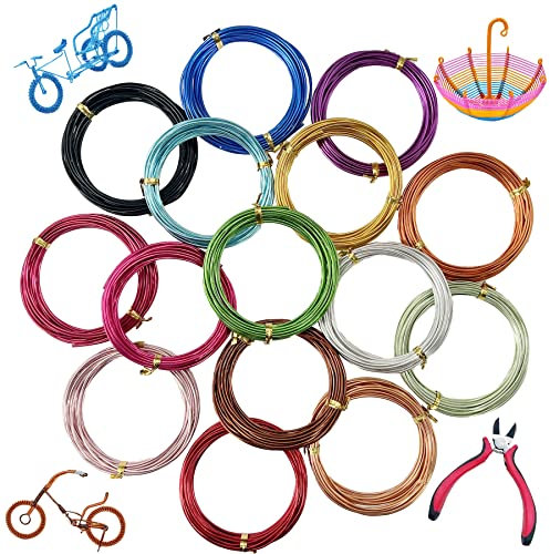 Allazone 15 Rollen Schmuckdraht Aluminium Bunt Basteldraht, 1.5mm Schmuckherstellung Aluminiumdraht Mehrfarbig Schmuck Dekodraht für Die Herstellung von Schmuckmodellen