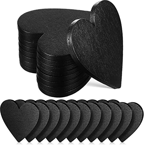 Ciieeo Wooden Hearts Small Black Heart-Shaped Discs 20 Pcs 1.96X1.96 Inch for DIY Crafts Wedding Party Table Decoration Place Cards