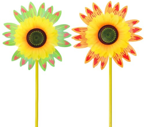 Molinillos de Viento Arco Iris 2 Piezas - Decoración de Jardín y Patio - Molinos de Viento Girasol Coloridos - Fácil de Instalar