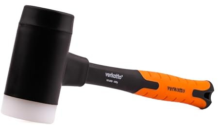 MIVOS Rückschlagfreier Schonhammer 1350g mit 2K Glasfaserstiel - Ø 65 mm - Pflastererhammer mit Doppelkopf aus Nylon und Gummi - Montagehammer mit wechselbarem Schlagkopf - Weiß Schwarz