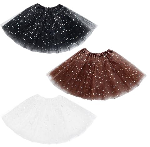 EUPSIIU 3 Pièces Filles Superposées Etoiles Paillettes Jupe Tutu, Princesse Robe de Danse de Ballet, Jupes Tutu pour Filles 3 Couches, Jupes Tulle Enfant pour Fête Anniversaire (Multicolore)