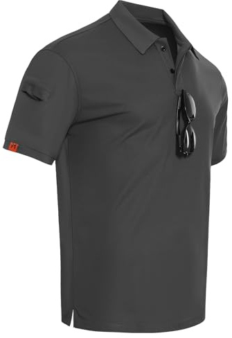 CoatCool pikétröja för män, kortärmad golfpikétröja, snabbtorkande ventilerande pikétröjor, män, tennis pikétröja, herr-t-shirt, pikétröjor, sommar, sport, pikétröja med glasögonhållare, Mörkgrå, XXL