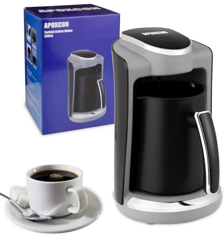 APOXCON Automatic Turkish Coffee Maker 1-4 Cups, Electric Turkish Coffee Machine 250mL with Stainless Steel Heat Plate & Prevents Boiling Dry Function