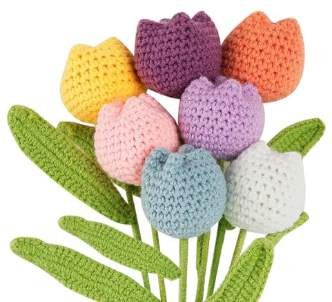 CHENGCKJ Lot de 7 tulipes artificielles au crochet faites à la main pour décoration de la maison, bouquet de mariage, cadeau